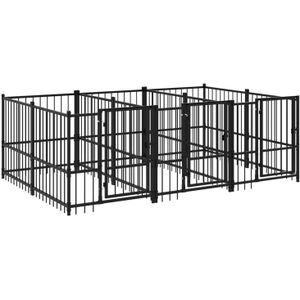 The Living Store Hondenhok kennel - 291 x 193.5 x 100 cm - Zwart Stalen hondenhok met stangen voor ventilatie -