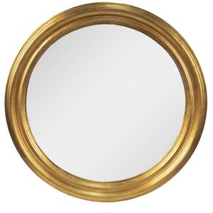 HAES DECO - Ronde Spiegel - Kleur Goudkleurig - Formaat Ø 59x7 cm - Materiaal Hout / Glas - Wandspiegel, Spiegel rond