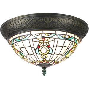 HAES DECO - Plafondlamp Tiffany Beige Ø 38x20 cm E14/max 2x25W