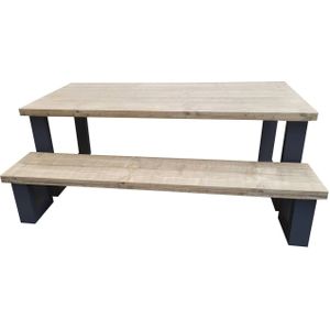 Wood4you - New England combideal Eettafel + Bankje - 200/90 cm - 200/90 cm Antraciet - Eettafels