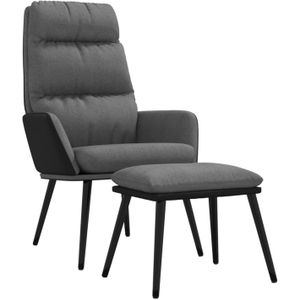 vidaXL Relaxstoel met voetenbank stof en kunstleer lichtgrijs