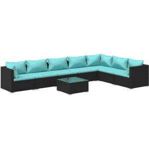 The Living Store Loungeset - Zwarte PE-rattan - Stevig frame - Modulair ontwerp - Comfortabele kussens