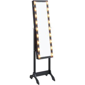 The Living Store Staande spiegel Zwart - 34 x 37 x 146 cm - Met LED-verlichting