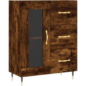 The Living Store Dressoir - Gerookt eiken - 69.5 x 34 x 90 cm - 3 lades - glazen deur - opbergruimte