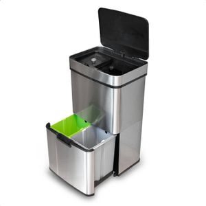 Goliving Sensor Prullenbak 64 Liter – Afvalemmer keuken - Afvalbak afvalscheiding – RVS – 40+2x12+8L - Zilver