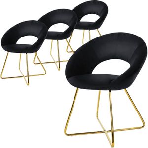ML-Design eetkamerstoelen set van 4 fluweel, zwart, woonkamerstoel met ronde rugleuning, gestoffeerde stoel met