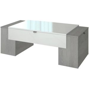 LUCKY Salontafel in eigentijdse stijl in essenhout en gepolijst wit decor - L 123 x B 42 cm