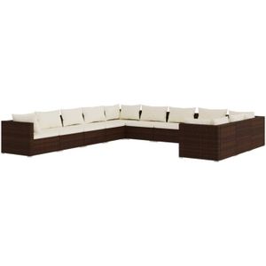 The Living Store 11-delige Loungeset met kussens poly rattan bruin - Tuinset