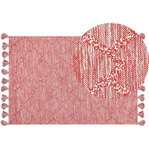 NIGDE - Laagpolig vloerkleed - Rood - 140 x 200 cm - Katoen