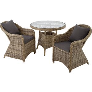 tectake® - Aluminium Wicker luxe zitgroep met 2 stoelen en een tafel - natuur / beige - 403946