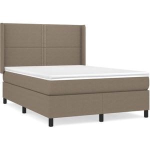 The Living Store Boxspringbed - taupe - 193 x 147 x 118/128 - pocketvering matras - middelharde ondersteuning -