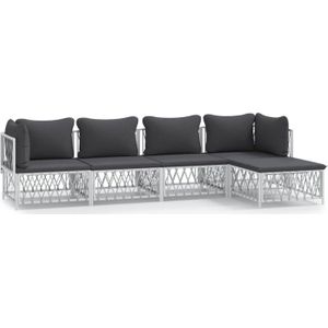 The Living Store Loungeset - Tuinhoekbank 2x - Tuinmiddenbank 2x - Tuinvoetenbank - 72x72x66cm - Geweven stof -