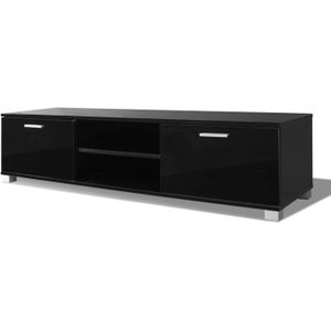 The Living Store TV-meubel hoogglans zwart 140x40.3x34.7cm - bewerkt hout en MDF - inclusief 2 schappen en 2 vakken met