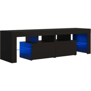 The Living Store TV-meubel - LED-verlichting - 140 x 36.5 x 40 cm - Zwart - Bewerkt hout