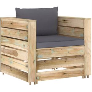 The Living Store Pallet Loungeset - Grenenhout - Antraciet - 60 x 62 x 37 cm