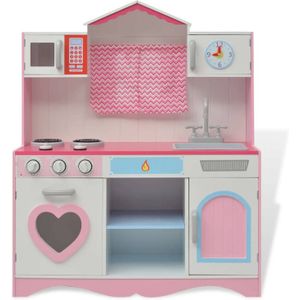 The Living Store Speelkeuken - Roze en wit - MDF/grenenhout - 82 x 30 x 100 cm - Klikgeluiden - Opbergruimte -