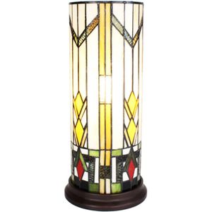 HAES DECO - Tiffany Tafellamp Creme, Geel, Rood Ø 18x40 cm Fitting E14 / Lamp max 1x25W