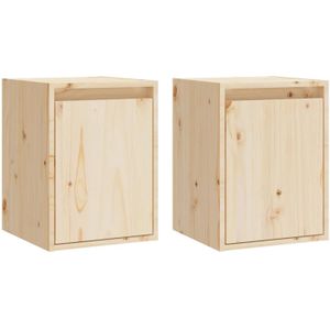 The Living Store Wandkast - Massief grenenhout - 30x30x40 cm - Set van 2
