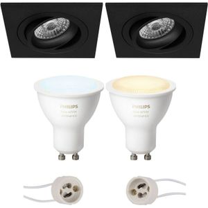 Pragmi Borny Pro - Inbouw Vierkant - Mat Zwart - Kantelbaar - 92mm - Philips Hue - LED Spot Set GU10 - White Ambiance -