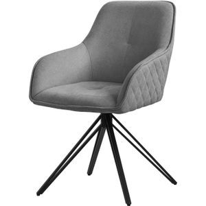 ML-Design eetkamerstoel draaibaar van textiel geweven stof, grijs, woonkamerstoel met armleuning & rugleuning, 360°