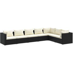 VidaXL 7-delige Loungeset met Kussens - Poly Rattan Zwart