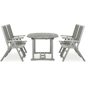The Living Store Tuinset - Acaciahout - Greywash - Verstelbare stoelen - Uitschuifbare tafel