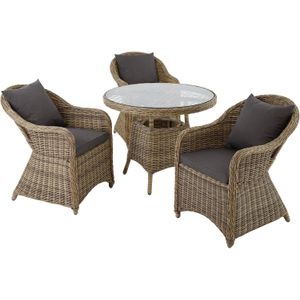 tectake® - Aluminium Wicker luxe zitgroep met 3 stoelen en tafel - beige / natuur - 403947