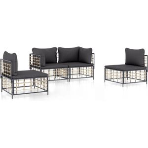 VidaXL Loungeset 4-delig met Kussens - Poly Rattan Antracietkleurig