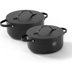 BE Living Braadpan - Ø 24 & 28 cm - Keramische Pannen - PFAS vrije Kookpan - Geschikt voor alle warmtebronnen - Zwart