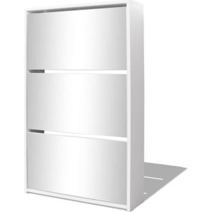 The Living Store Spiegelschoenenkast - Halkastje met 3 lades - Wit - 63 x 17 x 102.5 cm