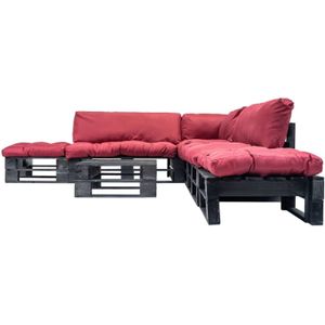 The Living Store Pallet loungeset - grenenhout - 280x235 cm - rood kussen