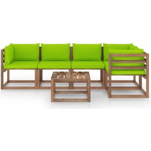 The Living Store Loungeset Pallet 3-hoekbank 2-middenbank - bruin geïmpregneerd grenenhout - 64x64x70cm - groene
