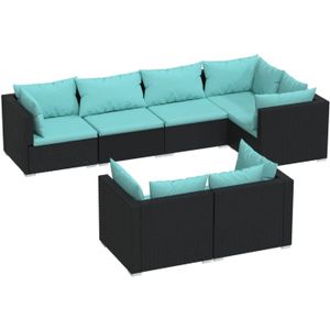 vidaXL 7-delige Loungeset met kussens poly rattan zwart