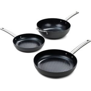 ISENVI Murray combideal 3 delig - Koekenpannen en wok - RVS - Antraciet - Keramisch - 100% PFAS, PTFE en PFOA vrij
