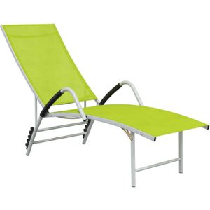 The Living Store Lounger Groen - Textileen/Aluminium - (170-193) x 60.5 x (96-51) cm - Verstelbaar