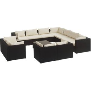 The Living Store Loungeset Poly Rattan - Zwart - 12-delig - PE-rattan