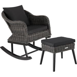 tectake® - Wicker schommelstoel Rovigo met voetenbank Vibo - grijs