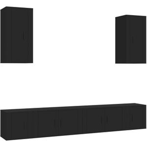 vidaXL 6-delige Tv-meubelset bewerkt hout zwart