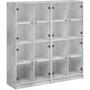 vidaXL Boekenkast met deuren 136x37x142 cm bewerkt hout betongrijs