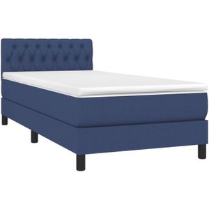 vidaXL Boxspring met matras en LED stof blauw 90x190 cm