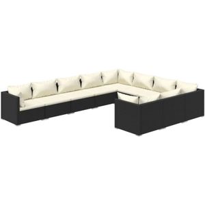 vidaXL 10-delige Loungeset met kussens poly rattan zwart