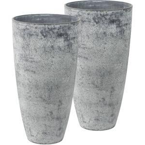 Set van 2x Stuks Bloempotten/Plantenpotten Vaas van Gerecycled Kunststof Betongrijs D29 en H50 cm