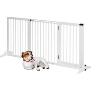 Hondenhek - Honden hek - Dog barrier - Traphekje zonder boren - Traphek - B113-166 x H71 cm - Wit