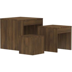 The Living Store Tafeltjesset - bruineiken - bewerkt hout - 45 x 45 x 45 cm - compact ontwerp