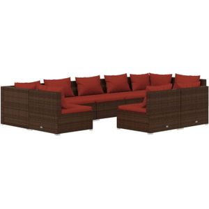 The Living Store Loungeset - Bruin PE-rattan - Modulair design - Incl - kussens - 70 x 70 x 60.5 cm