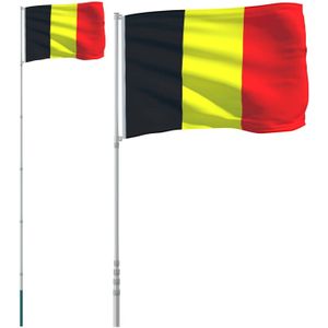 The Living Store Vlaggenset - Belgische vlag - 90 x 150 cm - Duurzaam polyester - Aluminium vlaggenmast - Verstelbare