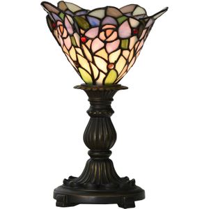 HAES DECO - Tiffany Tafellamp Ø 20x30 cm Roze Paars Glas Tiffany Bureaulamp