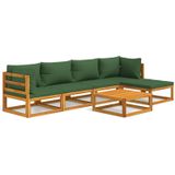 vidaXL 6-delige Loungeset met groene kussens massief hout