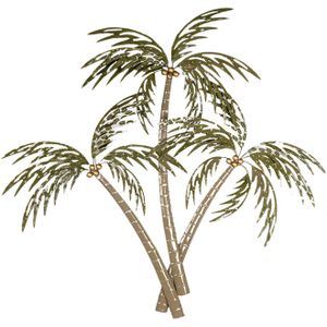 Clayre & Eef Wanddecoratie Palm 90x100 cm Groen Bruin Ijzer Rechthoek Palmboom Muurdecoratie Groen Muurdecoratie