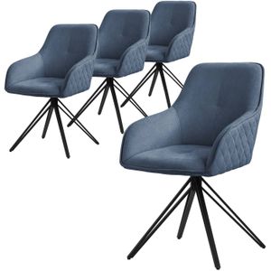 ML-Design eetkamerstoelen draaibaar set van 4, textiel geweven stof, blauw, woonkamerstoel met armleuning/rugleuning,